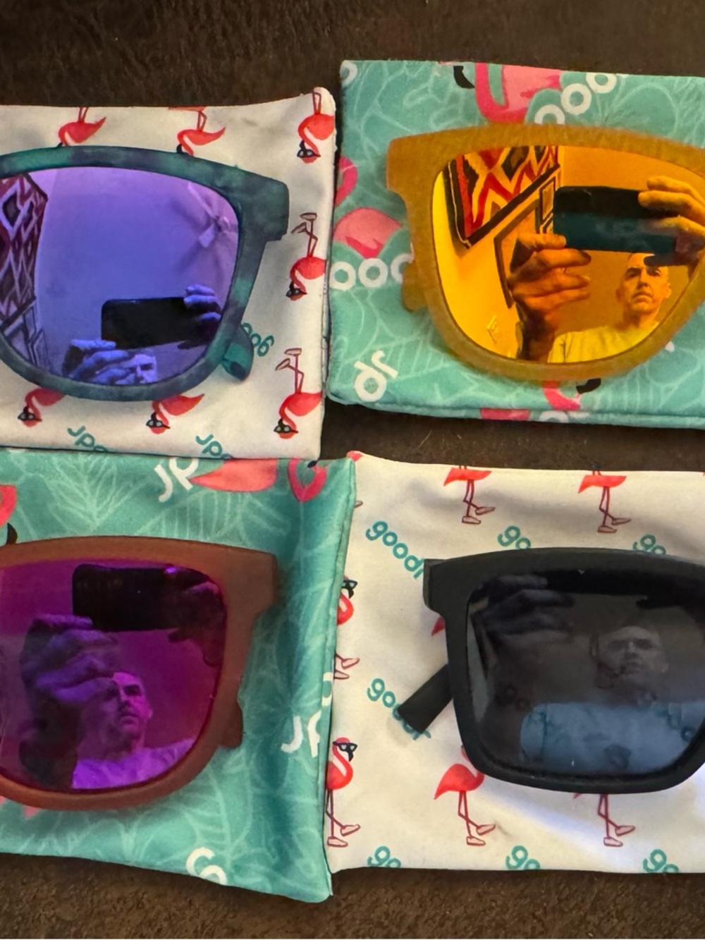 Bundle of 4 goodr Polarized Sunglasses - OGs & Mach G with Flamingo Bags
